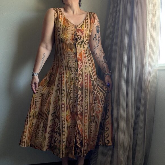 Vintage Dresses & Skirts - Vintage Y2K 00s Eyes of the World Tie Dye Fish Print Beach Boho Dress| Size S/M
